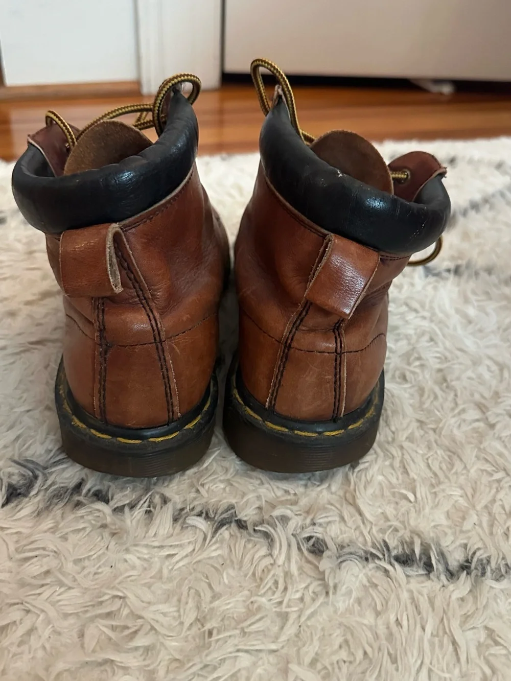 Dr. Martens Brown Leather Lace-Up Ankle Boots with Black Collar
